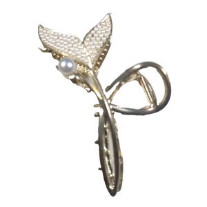 Gold Tone Faux Pearl Hair Barrette Clip Classic Party Updo